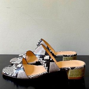 J.Crew Snakeskin Slide Sandals with Gold Glitter Heels 🐍